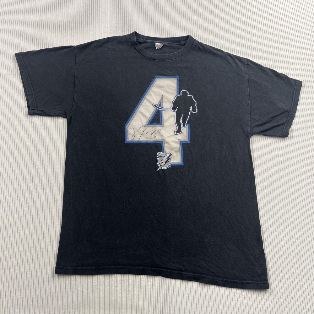 Tampa Bay Lightning Shirt Mens L Black NHL Hockey Number 4 St Petersburg Tee